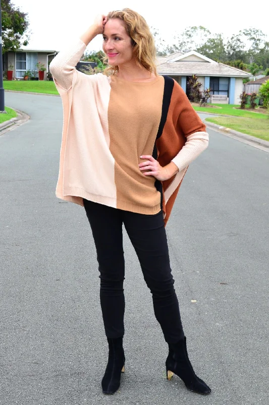 Long Sleeve Relaxed Camel Pullover Tunic Jumper