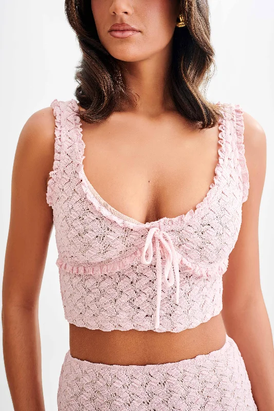 Morgan Mesh And Lace Sleeveless Top - Powder Pink