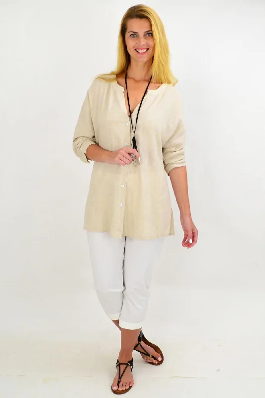 Oatmeal V Neck Linen Shirt