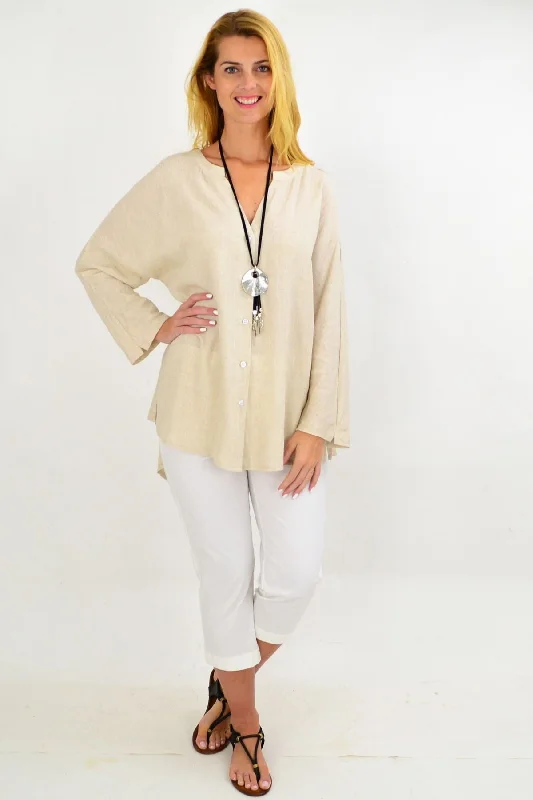 Oatmeal V Neck Linen Shirt