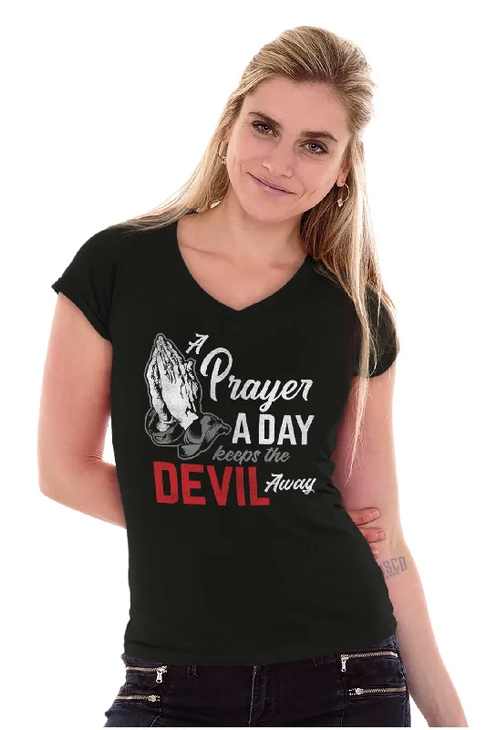 Pray A Day Junior Fit V-Neck T Shirt