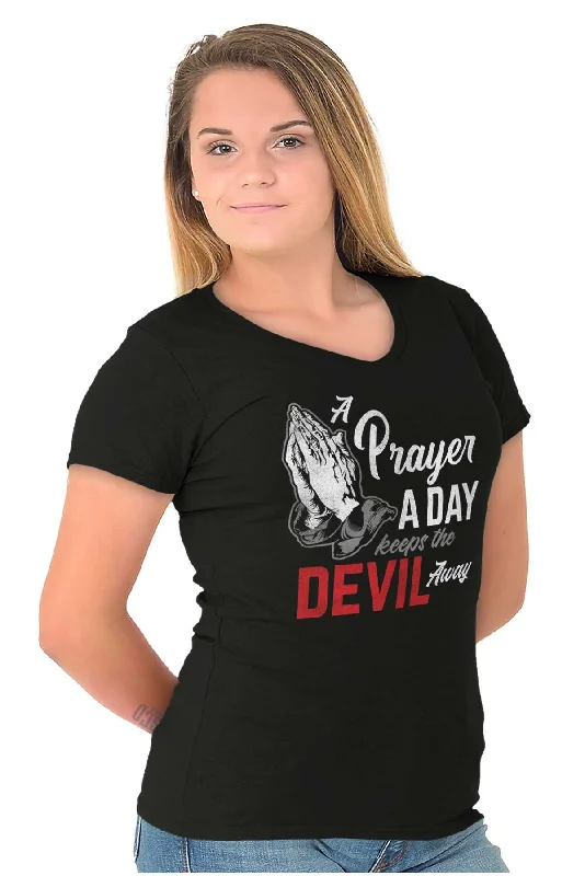 Pray A Day Junior Fit V-Neck T Shirt