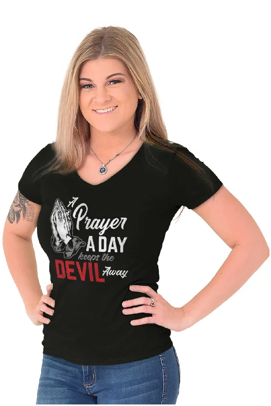 Pray A Day Junior Fit V-Neck T Shirt