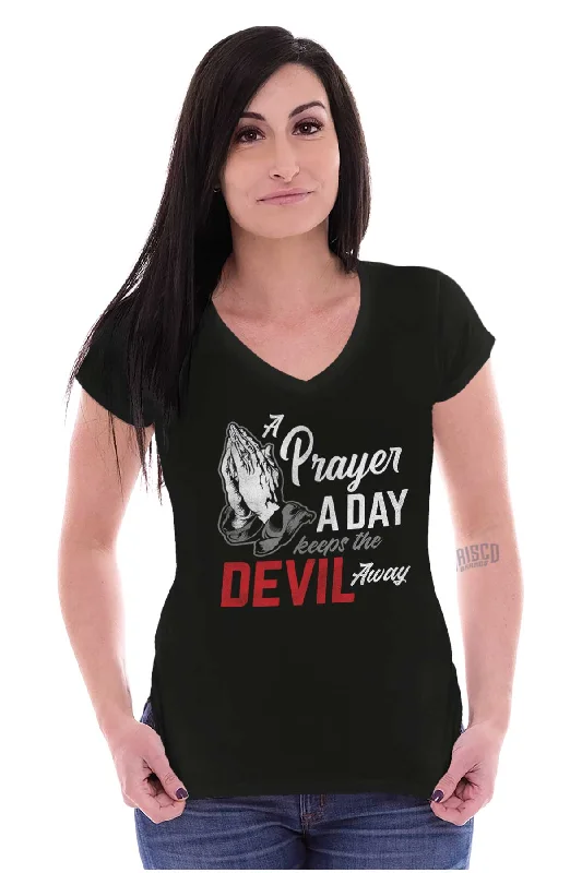 Pray A Day Junior Fit V-Neck T Shirt