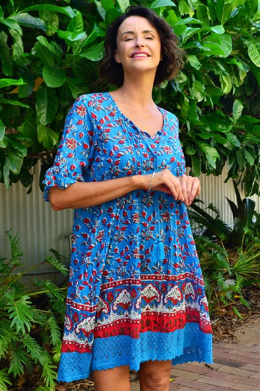 Red Blue Hannah Boho Tunic Dress