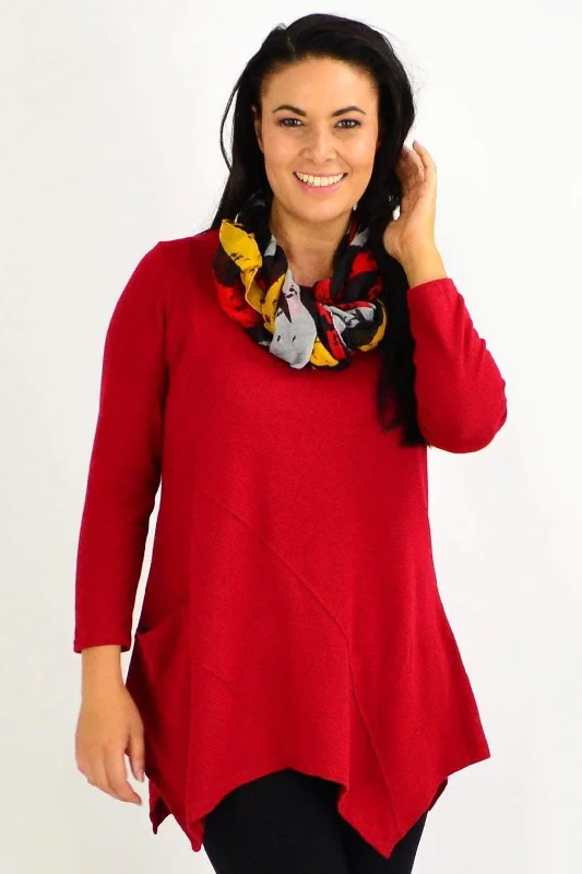 Red Rust Pocket Winter Tunic Top