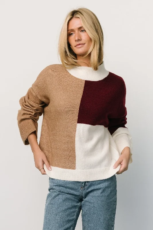 Reynolds Color Block Sweater | Burgundy Multi