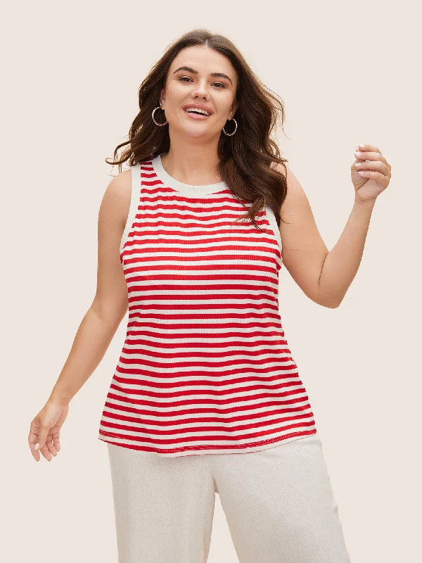 Round Neck Striped Pit Strip Tank Top