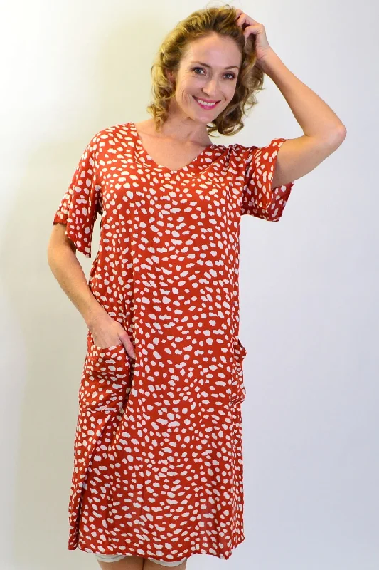 Rust Dots and Pockets Tunic Slip Dress