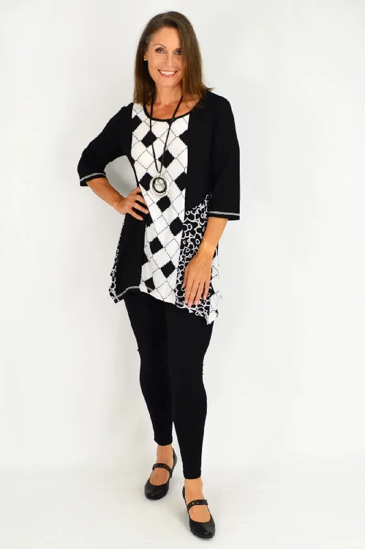 Sharon Black White Floral Tunic Top