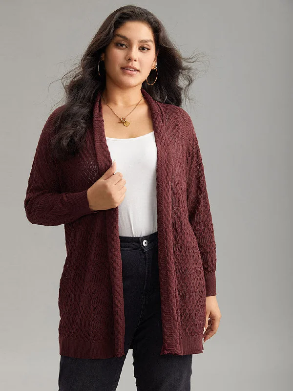 Solid Geometric Hollow Out Cardigan