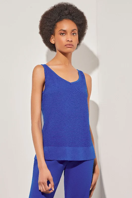 V-Neck Tank - Side-Slit Soft Knit, Sapphire Sea