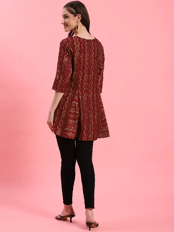 Women Maroon Stripe Printed Tunic