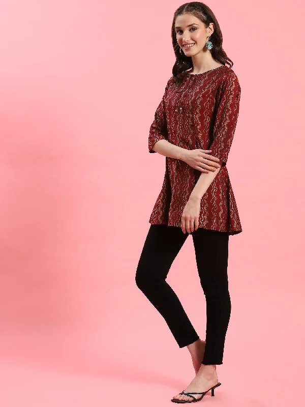 Women Maroon Stripe Printed Tunic