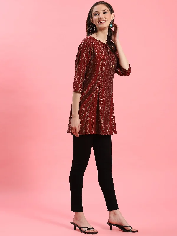 Women Maroon Stripe Printed Tunic