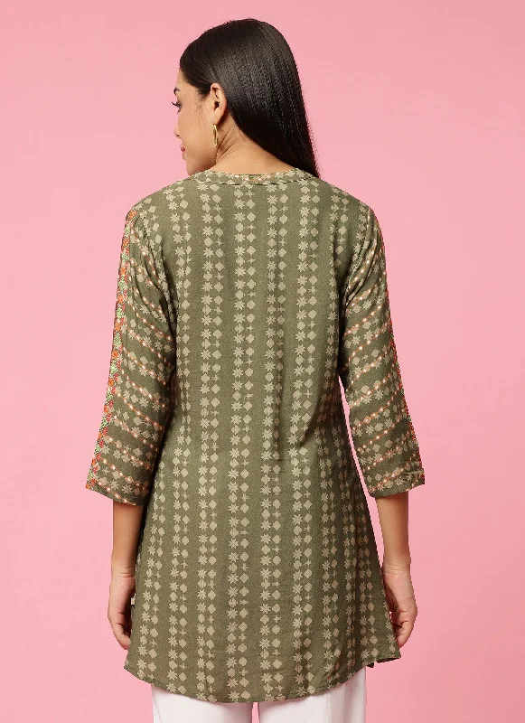 Women Olive Geometric Printed Tunic