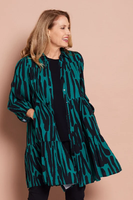 Alena Shirt Dress - Black Green