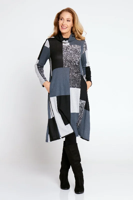 Astrid Tunic Dress - Charcoal Geo Patch