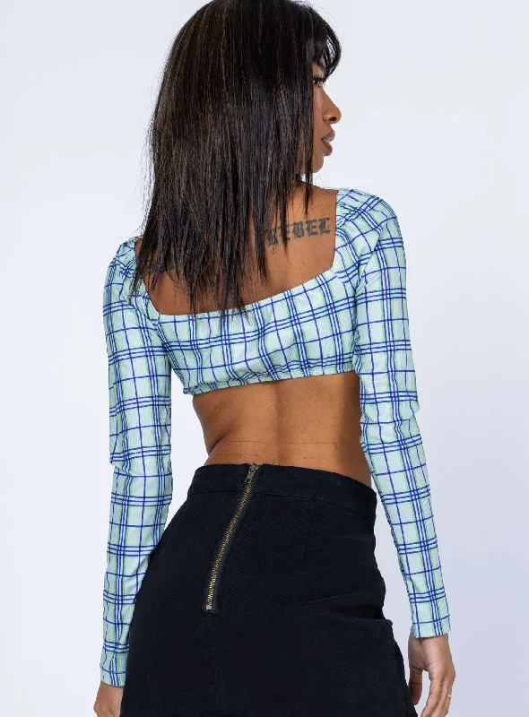 Becca Long Sleeve Crop Top Green Check