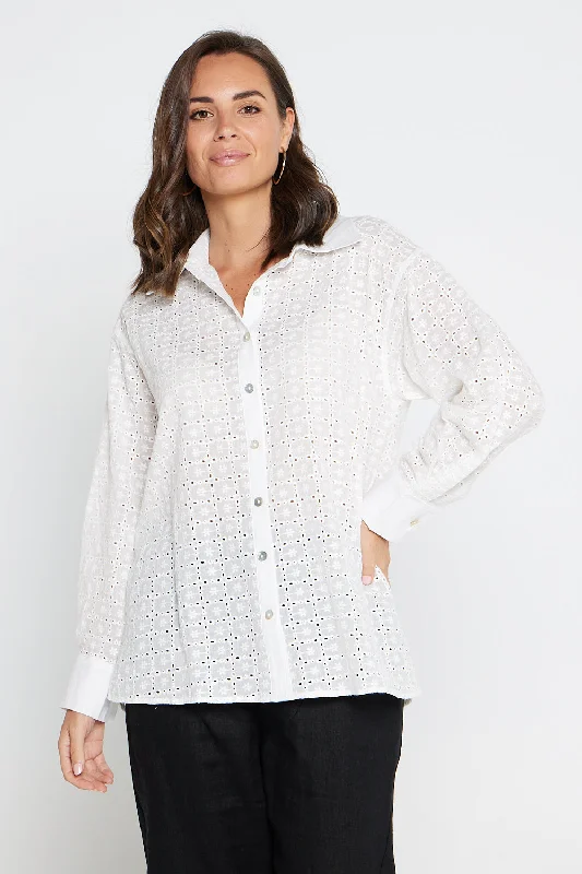 Broderie Anglais Cotton Shirt - Cream