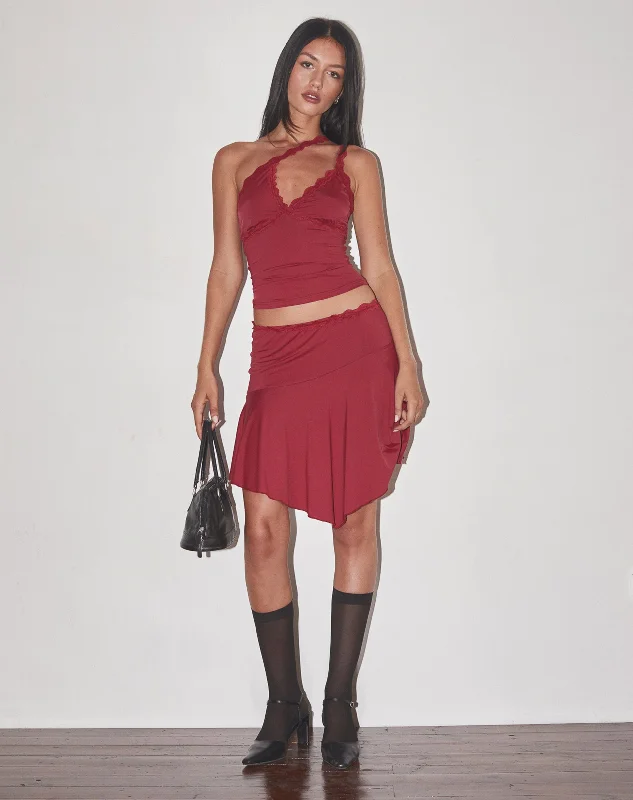 Carolina One Shoulder Top in Dark Cherry