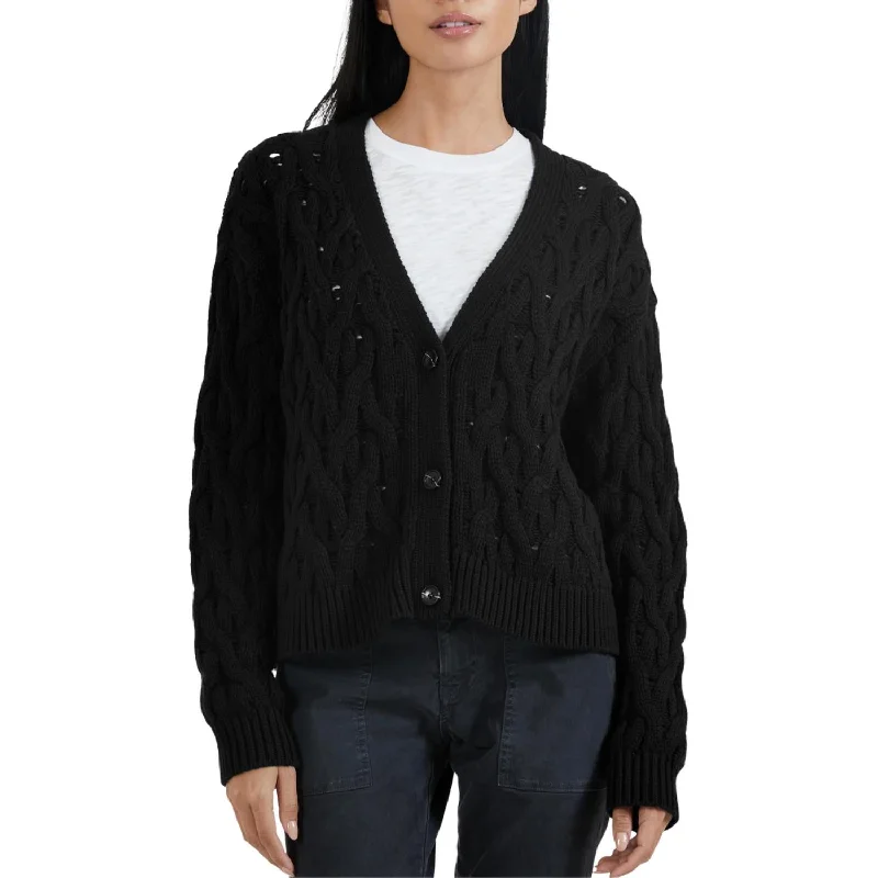 Cotton Cashmere Cable Knit Cardigan In Black