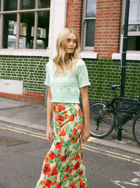 Dora Pistachio Floral Cropped Sweater