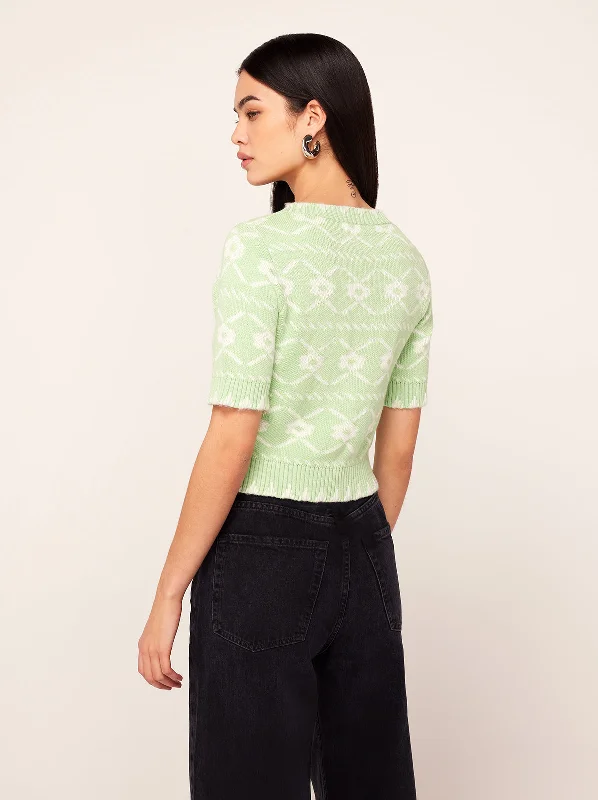 Dora Pistachio Floral Cropped Sweater