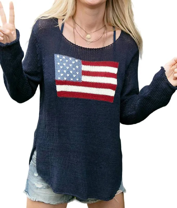 Flag Crew Sweater In Darkest Indigo