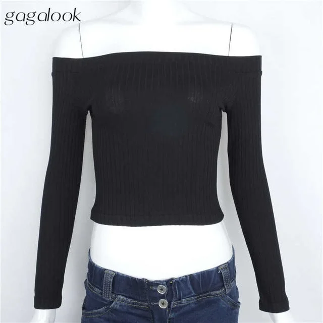 Gagalook 2016 Brand New Blusas Blouse Women Female Femme White Long Sleeve Off Shoulder Top Cotton Sexy Fashion Short 90'S T0895