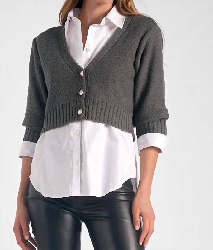 Layered Sweater Top In Grey Grey