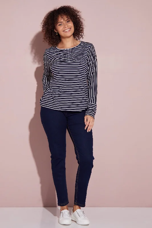 Leoni Long Sleeve Cotton Tee - Navy Stripe