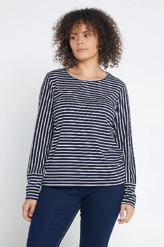 Leoni Long Sleeve Cotton Tee - Navy Stripe