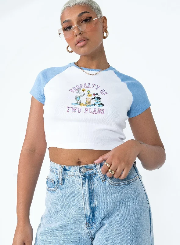 Looney Tunes Two Flags Cropped Tee White / Blue