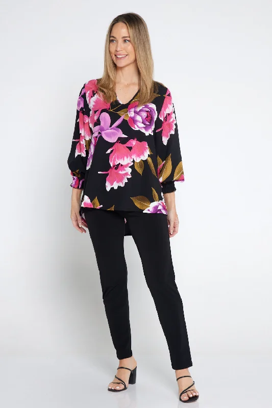 Mariah Top - Black/Pink Floral