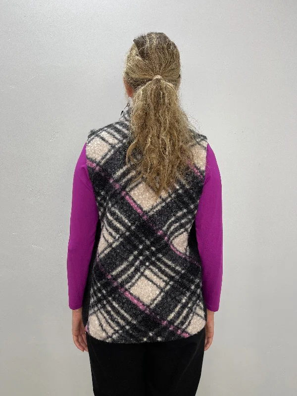 Mauve Plaid Sleeveless Bouclé Vest