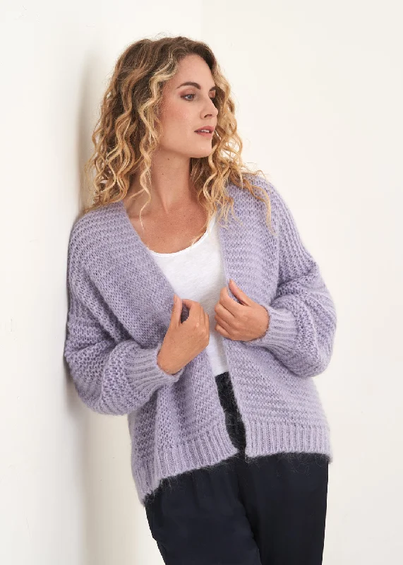 MINA CHUNKY KNIT CARDIGAN  - LILAC