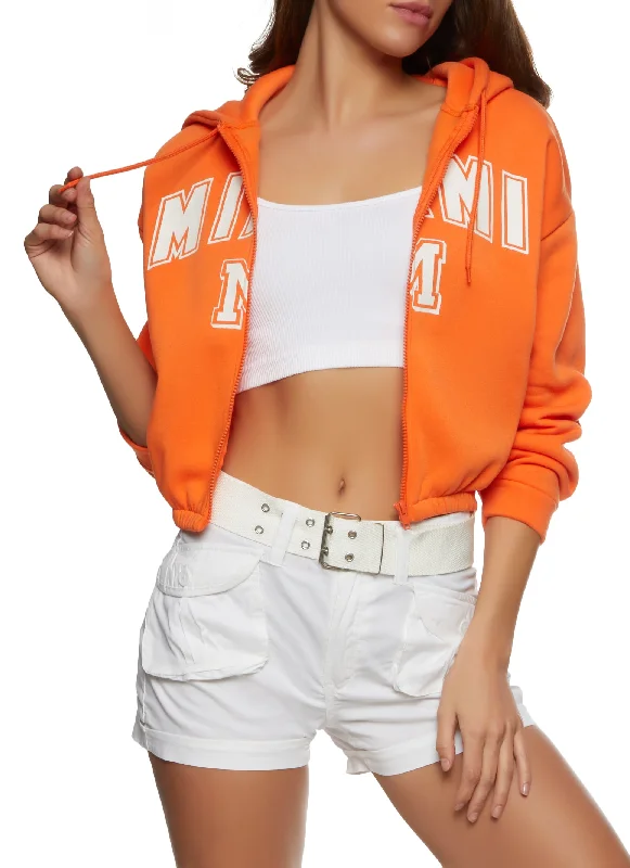 City Graphic Zip Front Cropped Hoodie