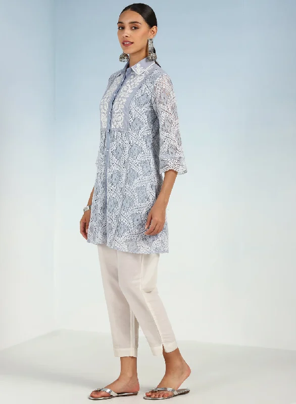 Spa Blue Lace Collared Tunic for Women