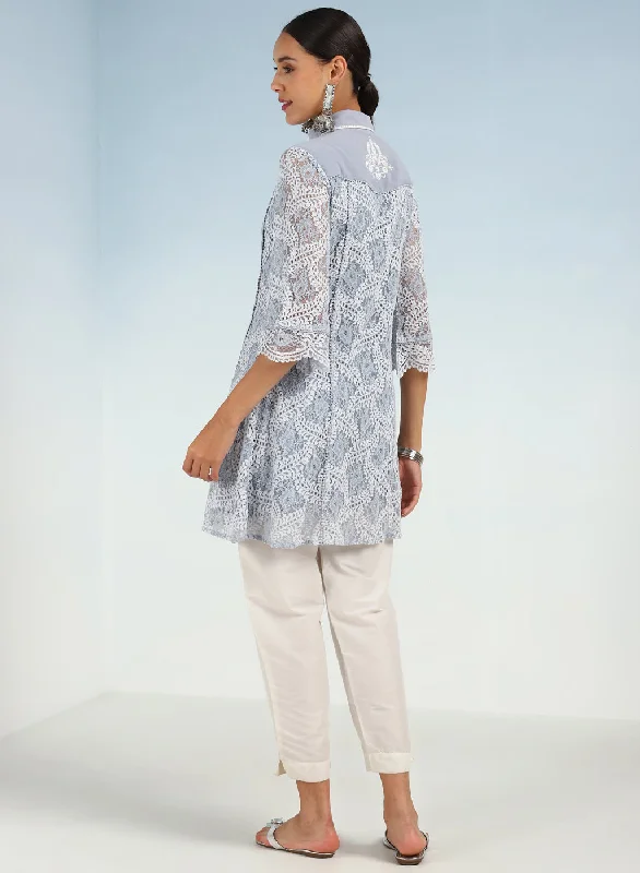 Spa Blue Lace Collared Tunic for Women