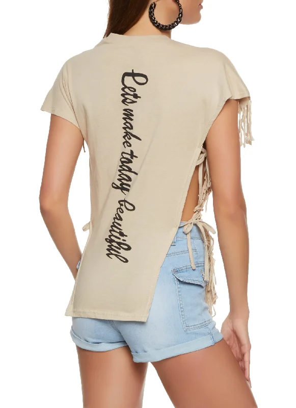 Beautiful Positive Vibes Only Sequin Fringe Graphic Top