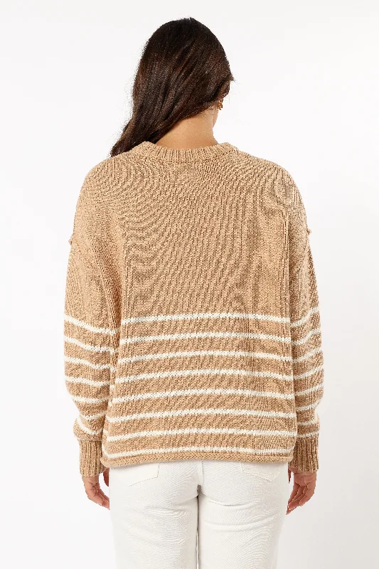 Tenzie Stripe Knit Sweater - Mocha Cream