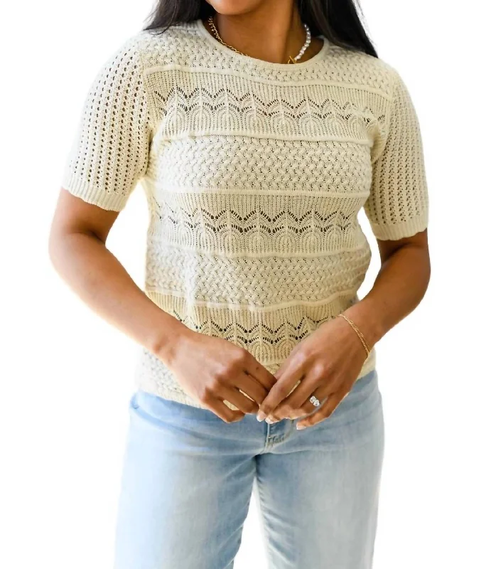 Thea Crocheted Knit Top In Natural