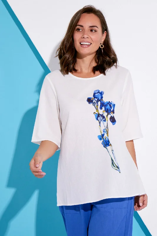 Upcycled Print Top - White/Blue Floral