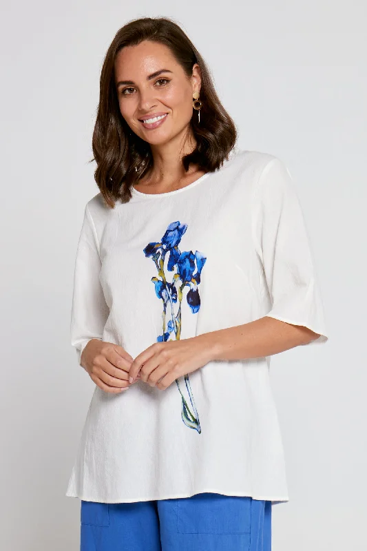 Upcycled Print Top - White/Blue Floral