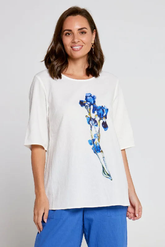 Upcycled Print Top - White/Blue Floral