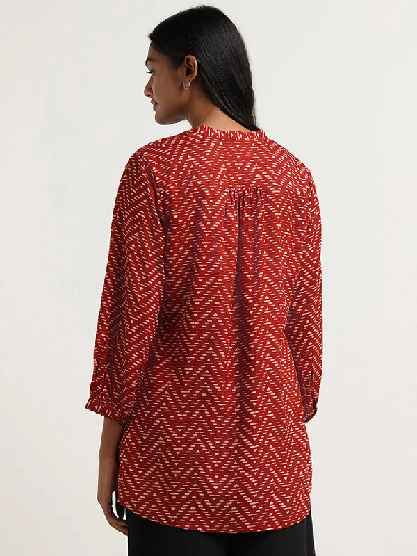 Utsa Red Printed Cotton Tunic