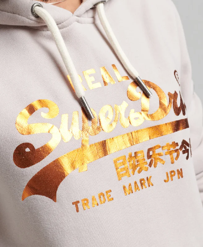 Vintage Logo Embellished Hoodie | Ashes Of Rose Beige