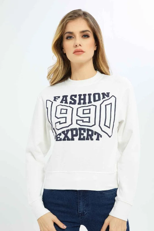 Women White Printed Sweatshirts