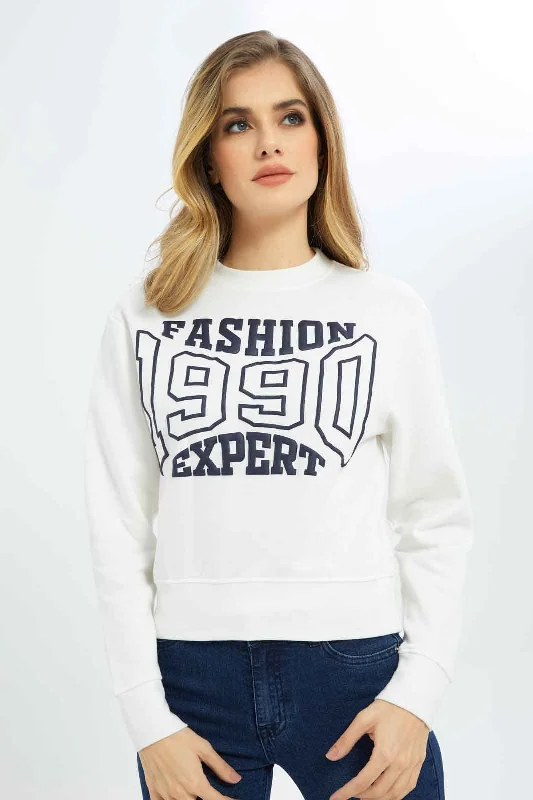 Women White Printed Sweatshirts